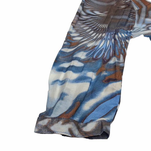 BIANCA of Germany Blue Tropical Print Silk Blend Waist Drawstring Tunic - Picture 8 of 11